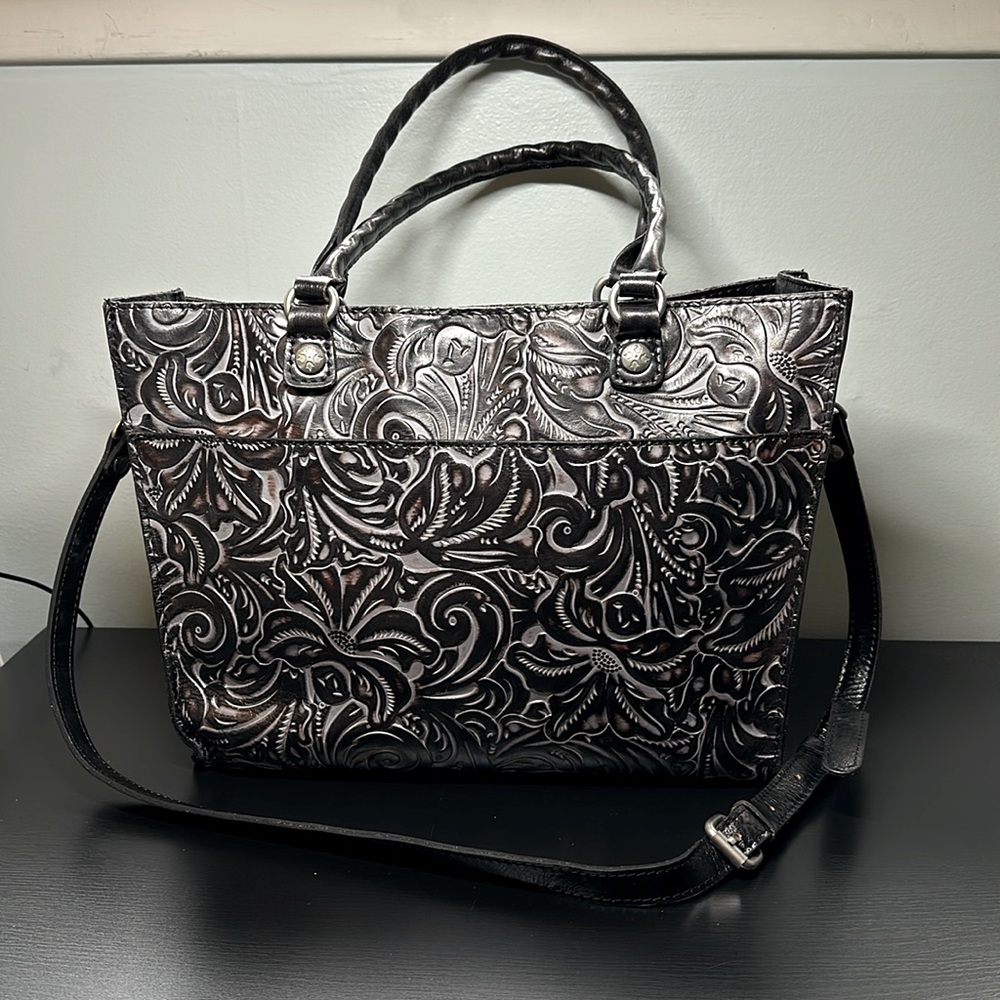 Patricia Nash Italian Leather black and grey tote bag.